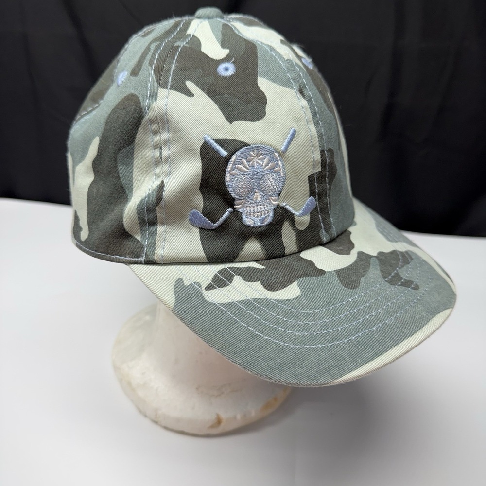 Rare CHUCO GOLF Hat Camo Strap Back Baseball Cap Gray Skull Cobra Mens